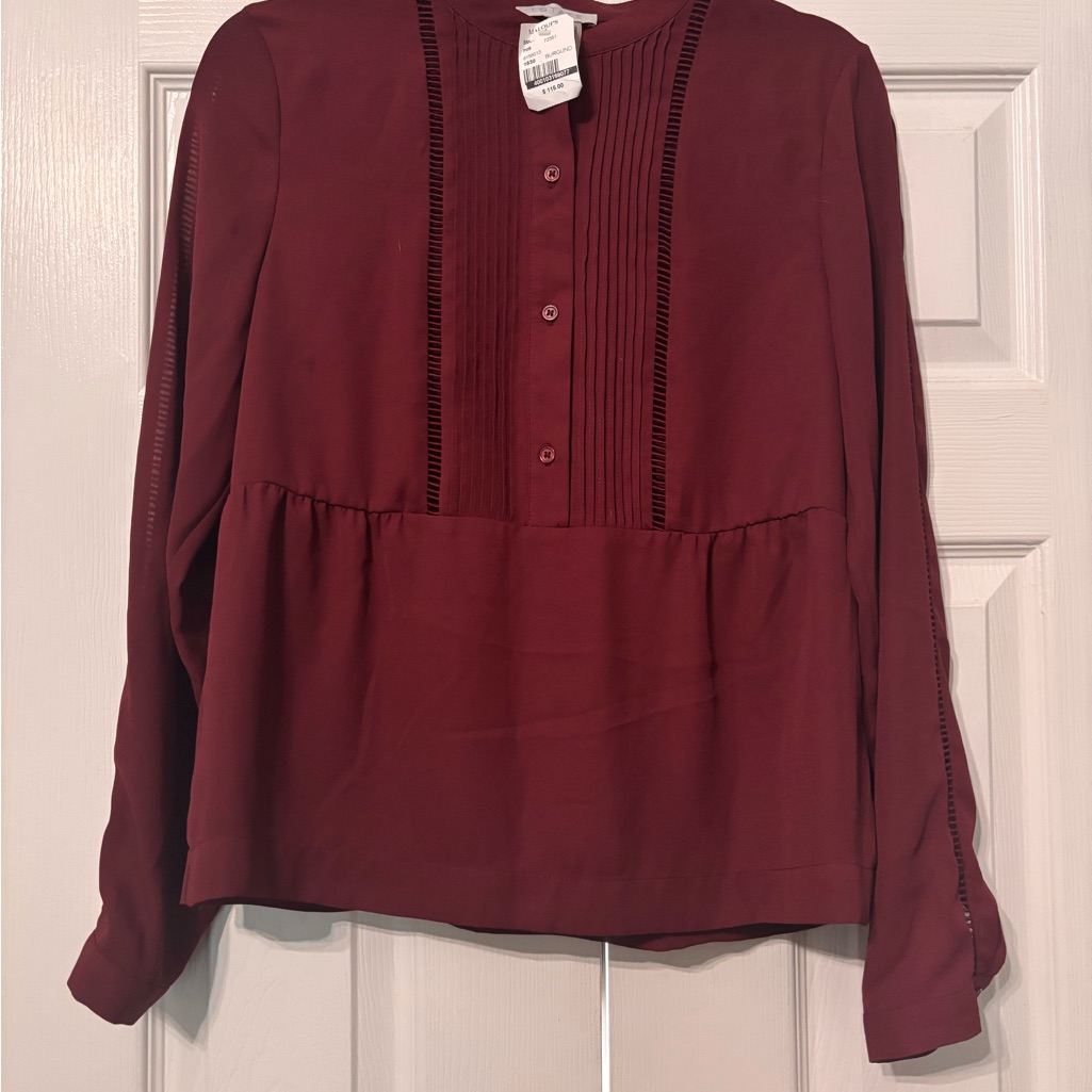 1. State Burgundy Blouse With Button Detail Small Modern Trendy Feminine Flowy